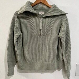 Lou & Grey Sage Green Quarter Zip Ribbed Collar Sweater size small
